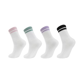 Joyou up 4Pack Wowem Pilates Grip Socks with Stripe - Non-Slip Yoga Barre Socks, Grippy Sticky Pattern for Gym and Play, Enhanced Traction Socks