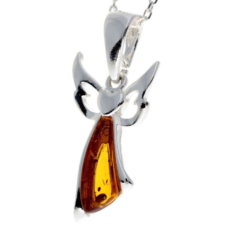 Genuine Cognac Baltic Amber & Sterling Silver Angel Pendant without