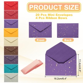 sourcing map 20 Pack Greeting Card Envelopes with Ribbon Bow, 6.4" x 4.5" Tiny Items Storage Vintage Cute Present Card Holder for Wedding Greeting Party Postcards, Light Purple