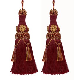 DÉCOPRO Elegant 17.5cm (7") Key Tassel, 10cm (4") Loop, accented with Rosette and Tassels (Style# BKT) Autumn Leaves Red #5716 (Burgundy Red, Apple Green, Light Gold) Pack of 2