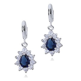 Crystalline Azuria Women 18ct White Gold Plated Teardrops Blue Simulated Sapphire Zirconia Crystals Dangle Earrings