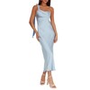 2025 Satin One Shoulder Maxi Dress for Women Summer Silk Formal Elegant Backless Ruffle Sleeveless Wedding Guest Dresses Light Blue