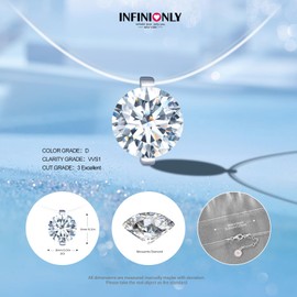 INFINIONLY Women Solitaire Diamond Choker Necklace 2 Carat Moissanite 925 Silver Pendant with Transparent Nylon Chain D Colour VVS1 Perfect Cut 8mm Diamond GRA Certificate Wedding Party Jewellery