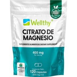 Wellthy Citrato de Magnesio Premium 220 Cápsulas 400mg. 100 Natural, Cápsulas Veganas, Bottle Free, Mas de 2 meses de porciones en 1 Solo Frasco.