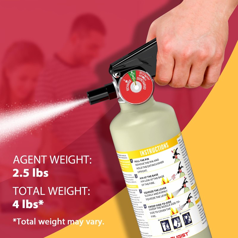 Ougist ABC Dry Powder Fire Extinguisher, 2.5 lb – 1-A:10-B:C
