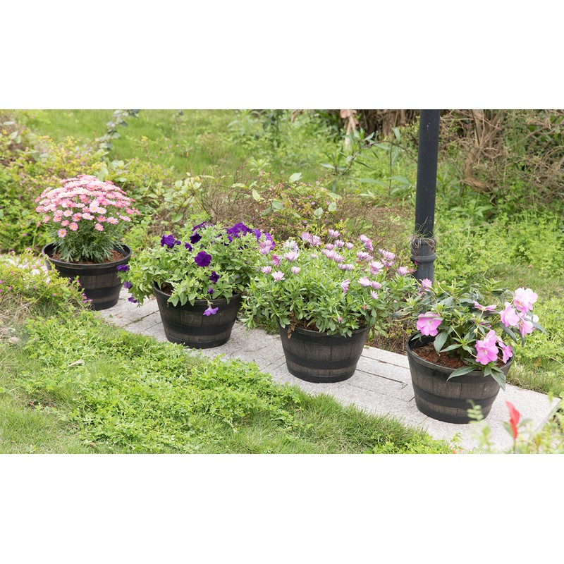 Gardenised 4-Piece Round Half Barrel Flower Pots Rustic Farmhouse Style