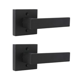 Probrico 2PACK Interior Door Handles, Heavy Duty Single Dummy Door Levers, Without Lock, Door Knobs with Square Rosette, Keyless Door Knobs Black