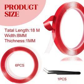 Qenk 6 Rolls of Double Sided Nail Tape Reusable Double Sided Mounting Tape Nail Tape for Press on Nail Packaging Nail Art Pressed Nail Supplies for Nail Tip Color Design Display with Tweezers