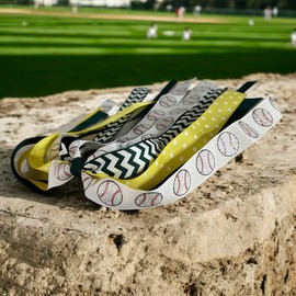 Forest Green & Yellow Baseball Hair Bow with Glitter Sport Ribbon for Ponytail Elastic Tie - Color: Baseball: Royal Blue