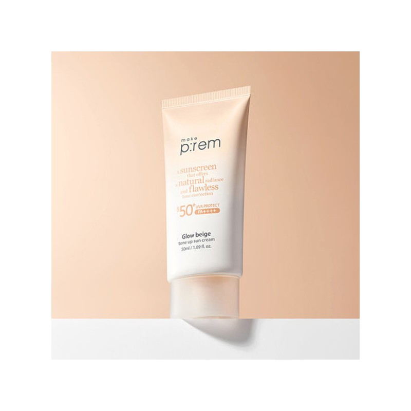 Make Prem 메이크프렘 글로우 베이지 톤업선크림 50ml (안심팩 1매+인테카크림 10ml)