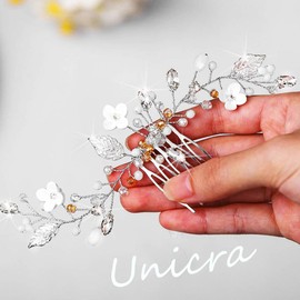 Unicra Bridal Wedding Hair Comb Silver Flower Headpiece Leaf Hair Accessories for Women and Girls