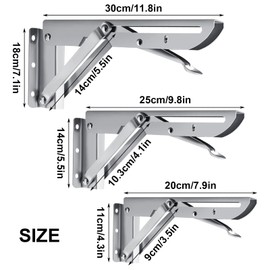 Barley Ears Pack of 2 300 mm Stainless Steel Folding Console Heavy Duty Shelf Brackets Silver Wall Shelf Support Bracket Folding Angle Table Folding Shelf Brackets Load Capacity: 60 kg