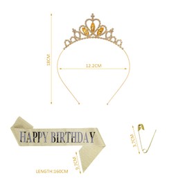 1 Gold Crown Tiara, 1 Happy Birthday Strap, Birthday Party Accessories, Happy Birthday Etiquette Strap, Birthday Crown Strap Set