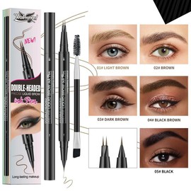 Wakeangel Hair-like Eyebrow Pen, 2-in-1 Waterproof Brow Pen with 2 Tip, with Dual-ended Eyebrow Brush, Cosmetic Makeup - Colour: 2 forks-BROWN