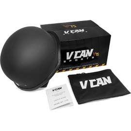 VCAN German Style Motorcycle Half Helmet Open Face Cruiser Chopper Biker Skull Cap Helmet (Flat Black, XX-Large)