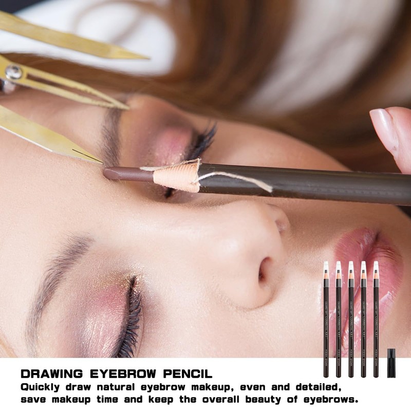 UPIQNG 5Pcs Brown Eyebrow Pencils,Longlasting Eyebrow Pencil Pull Cord Peel-off