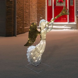Northlight Lighted Glittered Trumpeting Angel Outdoor Christmas Decoration - 48" - Clear Lights