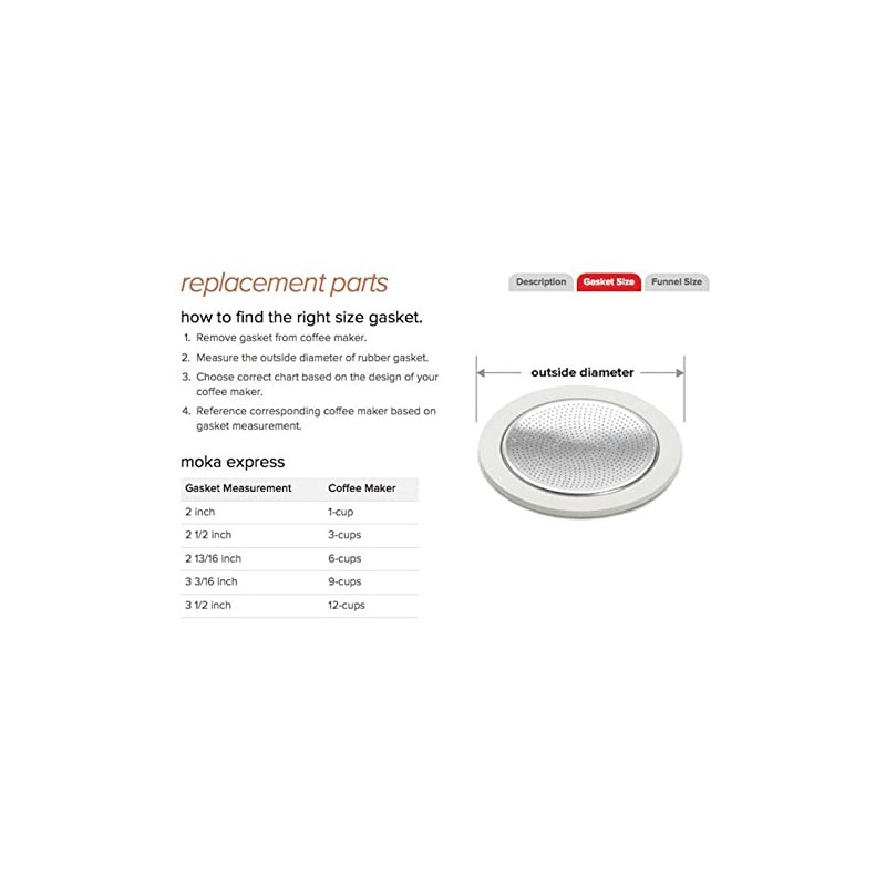 Bialetti Replacement Gaskets and Filter For 9 Cup Stovetop Espresso