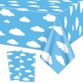 QUERICKY 2 Pack Blue Tablecloths, 137 x 274cm Blue Table Cover Story Decorations for Kids Birthday Party, Baby Shower Party