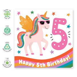 5th Birthday Card for Girls – Cute Unicorn with Rainbow Wings – Fun Card for Daughter, Niece, Granddaughter, Sister, Neighbour, Her, Little Children, Kids - Five Years Old -Comes with Stickers