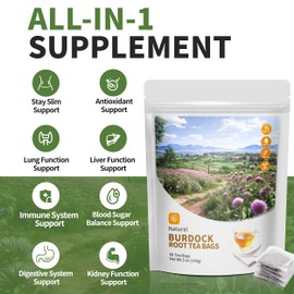 Burdock Root Tea Bags with 60 Count- Supports Kidney Function, Digestive Function and Immune System, Healthy Herbal Tea - Caffeine Free.
