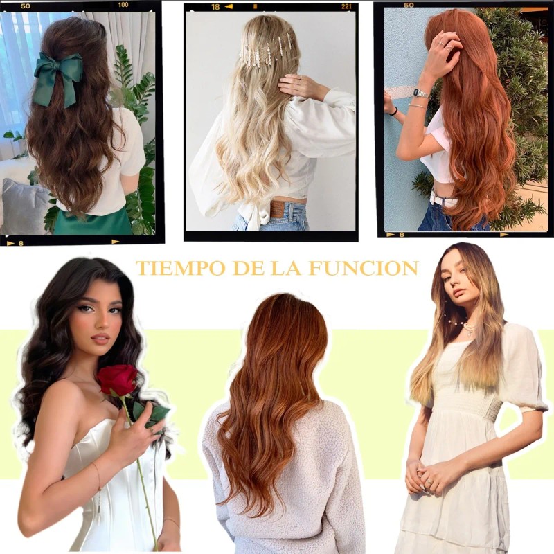 Extensiones De Cabello De Pelo Ondulado Cortinas Clip 6 Pzs