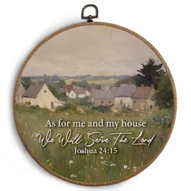 KTYHD As for Me and My House We Will Serve Wall Art, As for Me and My House Joshua 24 15 Wall Decor, Christian Bible Verse House Round Canvas Wall Art, Farmhouse Christian Signs for Home Decor