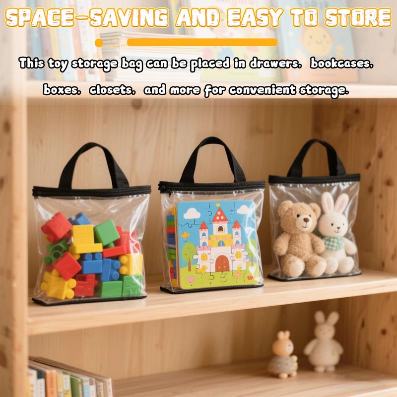 6PCS Toy Storage Bags, Clear Waterproof Toy Organizer Bags with