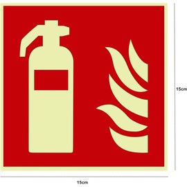 Luimode 4st Schild Feuerlöscher langnachleuchtend | PVC selbstklebend 150x150mm nachleuchtend Hinweis Piktogramm Symbol Feuerlöscherkasten für Haus, Büro, Baustelle und Auto