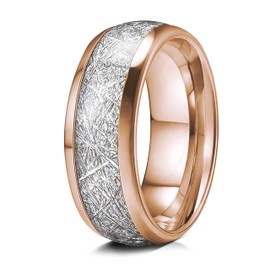 Truly Alpha Tungsten Meteorite Rings For Men - 8mm, Meteorite Gold Tungsten Rings For Men With Silver Inlay | Tungsten Mens Wedding Band | Gold Tungsten Meteorite Ring Size 8