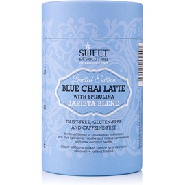 Sweet Revolution Blue Chai Latte with Spirulina Barista Blend 100g tub. Caffeine Free, Gluten Free, Dairy Free, Refined Sugar-Free.