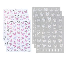 3 Pink Butterfly Stickers And 3 White Butterfly Stickers, Three-Dimensional Nail Stickers, Embossed Nail Stickers, Nail Decorations.