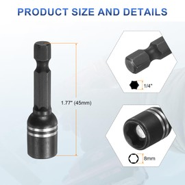sourcing map 2pcs Magnetic Nut Driver 8mm Hex Drive Socket 1.89" Length Power Screw Drill Bits Socket Wrench Tools with 1/4" Quick Change Hex Shank for Power Drills Impact Drivers, Black