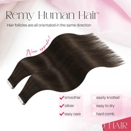 Moresoo Tape in Hair Extensions Human Hair Brown Real Hair Tape Hair Extensions Dark Brown Human Hair Extensions Tape in Fashion Seamless 16 Inch 20Pcs/50g #4