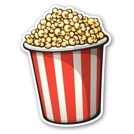Squiddy Classic Popcorn Bucket Movie Night Cute Cartoon - Vinyl Sticker for Car, Laptop, Notebook (5" Tall)