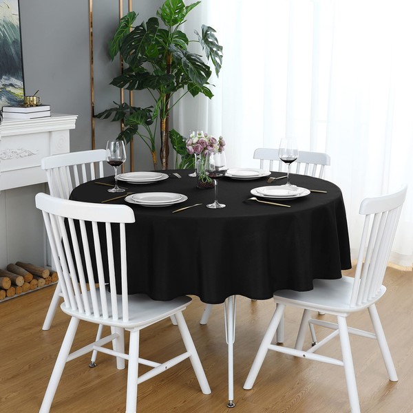 FOLINS&HOME Black Round Tablecloth 60 Inch Waterproof Heavy Duty Wrinkle