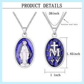 6pcs Oval Enamel Our Lady Virgin Mary Saint Miraculous Medal Floral Rosary Pendant Necklace