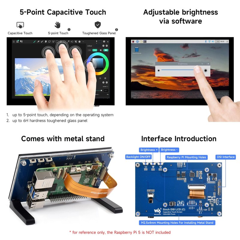 Waveshare 5 inch Capacitive Touch Display with Stand for Raspberry