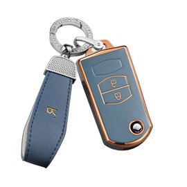 ontto TPU Car Key fob Cover Fit for Mazda 3 Mazda 5 Mazda 6 RX7 RX8 BT50 MPS SP23 CX7 CX9 Flip Key case Smart Key Bag Shell Holder Keyring Keychain Protector Accessories 2 Buttons Grey