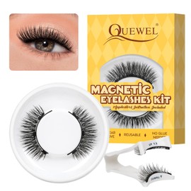 QUEWEL Magnetic-Eyelashes with Applicator, 1 Pair Reusable Magnetic-Lashes Natural Look, No Glue Needed False Eyelashes Kit, Easy to Wear and Remove (DT-Magnetics Eyelash Kit-A)