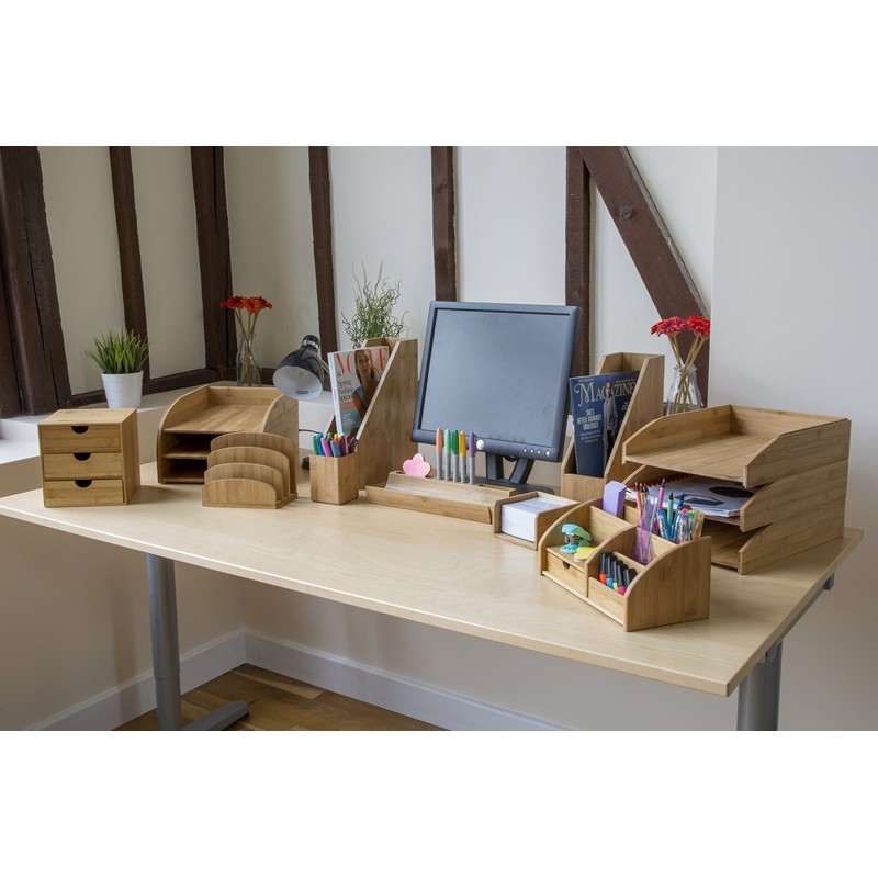 OSCO Bamboo Desk Organiser | 6 Compartments | 1 Drawer