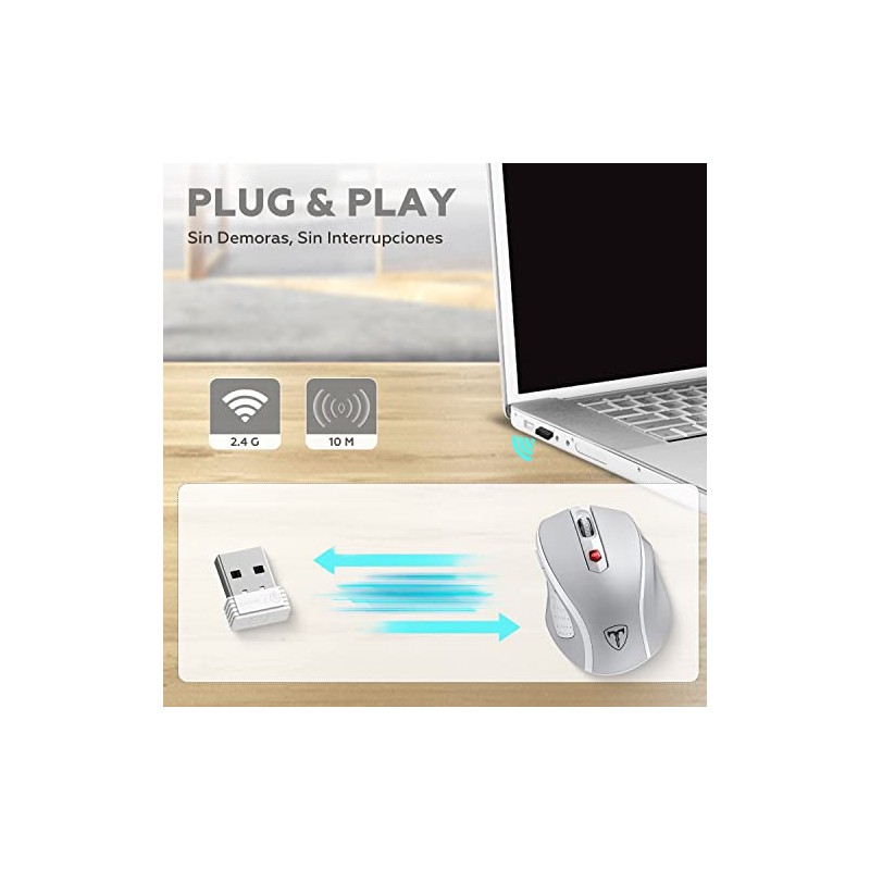 TERPORT F20 Mouse Inalámbrico, Mouse Ergonómico de 2.4G con 5
