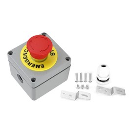 Emergency Switch Box 1 Button Stop Control Operation Box, IP66 Waterproof Emergency Stop Switch, Quick Stop Single Push Button Switch, 80x75x60 Mushroom Head Emergency Push
