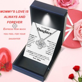 Daughter Necklaces From Mom Mother Daughter Necklace 925 Sterling Silver Mother To Daughter Gifts Christmas Birthday Gifts With Heartfelt Message & Lighted Box (Love Knot, 925 Sterling Silver)