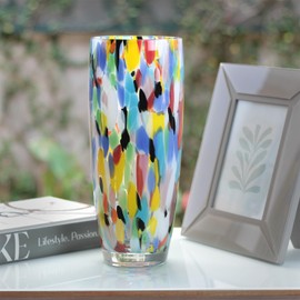 Cá d'Oro Murano-Style Colored Glass Vase Confetti Effect Hand Blown Art Glass Crystal for Flower, Room Decoration and Centerpiece - Model AD3