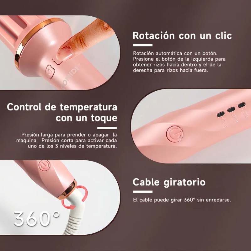 Rizador Automático De Cabello Rosado Bomidi Hc02, Cerámica, 2 Modos