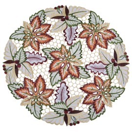 Fall and Autumn Cutwork Colorful Maple Leaf Large Doily, Small Table Centerpiece, Table Topper (22.5 Inches Round)