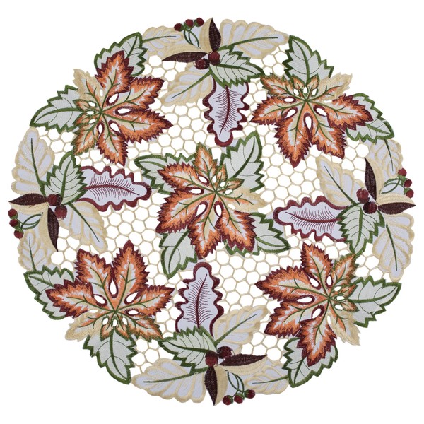 Fall and Autumn Cutwork Colorful Maple Leaf Large Doily, Small