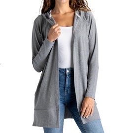 FITKICKS Everywear Women’s Lightweight Hooded Cardigan with Pockets, Gray, Medium/Large