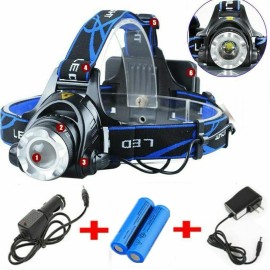 Battery Connection Lot of 20 Rechargeable Head light LED Tactical Headlamp Zoomable+2x Charger+Batt